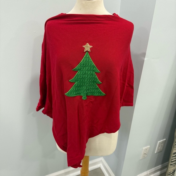 Tops - Festive Red Christmas Tree Women's Poncho
